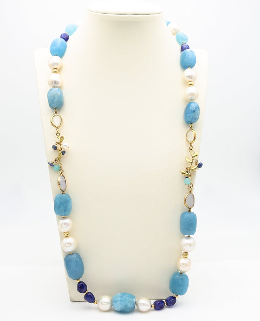 Collana in oro con Acquamarina e Pietre