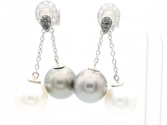Orecchini in oro bianco con perle e diamanti