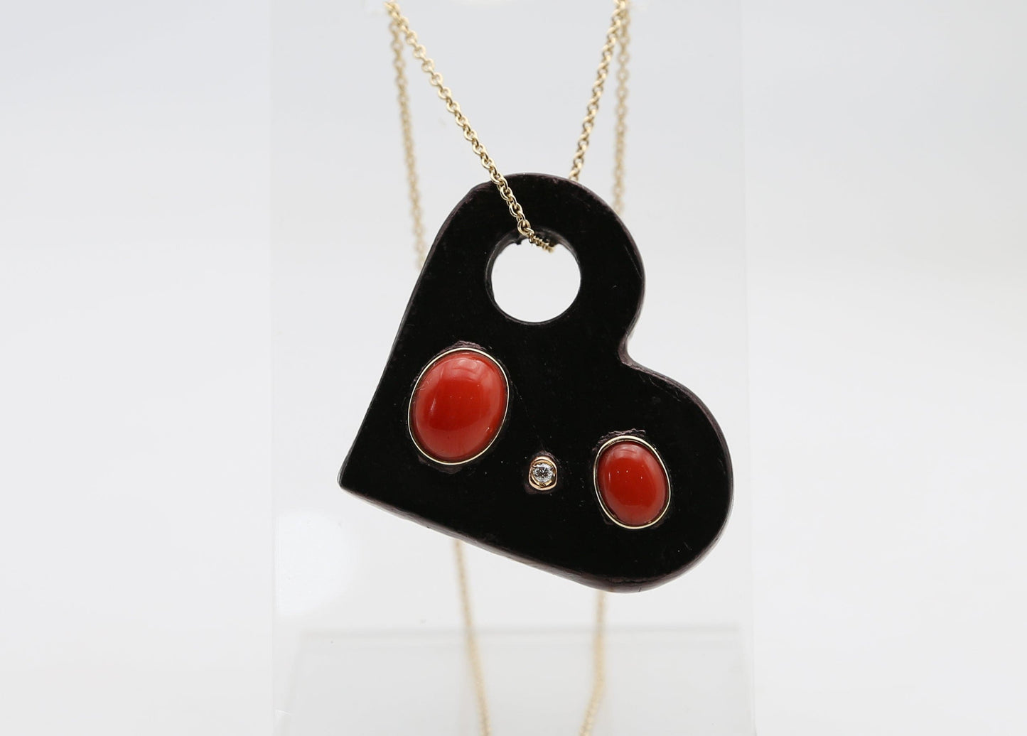 Pendente legno oro corallo e brillante