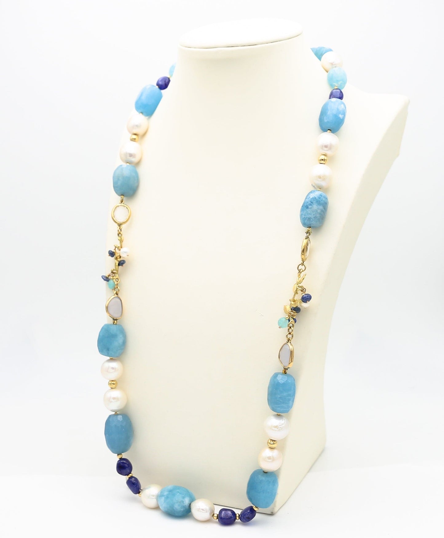 Collana in oro con Acquamarina e Pietre
