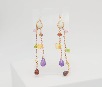 Gold earrings with diamonds and tourmalines