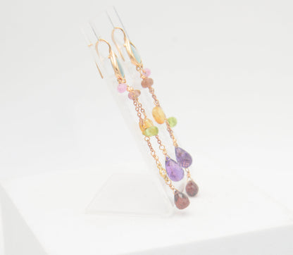 Gold earrings with diamonds and tourmalines