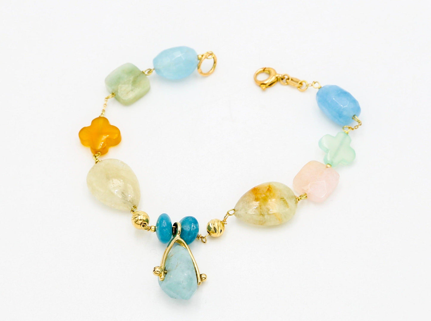 Bracelet with aquamarine, chalcedony and angite