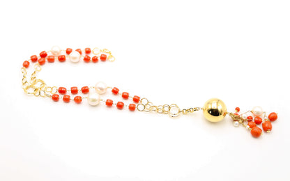 Collana in oro con corallo e perle